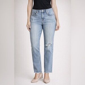 Old Navy Perfect Straight Mid-Rise Washed Light Raw Hem Woman’s Jean, Size 4